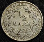 1/2 марки 1907 A Германия. Серебро. Монета продается в единственном экземпляре, изображенном на фото.