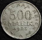 500 марок 1923 A Германия. Монета продается в единственном экземпляре, изображенном на фото.