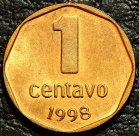 1 сентаво 1998 Аргентина. Монета продается в единственном экземпляре, изображенном на фото.