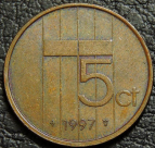5 центов 1997 Нидерланды. VF-XF. На фото образец.