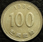 100 вон 1994 Южная Корея. Монета продается в единственном экземпляре, изображенном на фото.