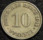 10 пфеннигов 1912 A Германия. Монета продается в единственном экземпляре, изображенном на фото.