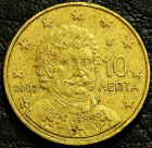10 евроцентов 2002 Греция. Монета продается в единственном экземпляре, изображенном на фото.