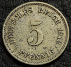 5 пфеннигов 1912 E Германия. Монета продается в единственном экземпляре, изображенном на фото.
