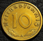10 рейхспфеннигов 1939 A Германия. Монета продается в единственном экземпляре, изображенном на фото.
