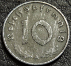 10 рейхспфеннигов 1943 A Германия. Монета продается в единственном экземпляре, изображенном на фото.