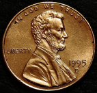 1 цент 1995 D США. VF-XF (состояние монет от хорошего до отличного). На фото образец.