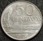 50 сентаво 1976 Бразилия. Монета продается в единственном экземпляре, изображенном на фото.
