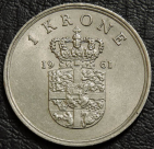 1 крона 1961 Дания. Монета продается в единственном экземпляре, изображенном на фото.