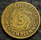 5 рентенпфеннигов 1924 G Германия. Монета продается в единственном экземпляре, изображенном на фото.