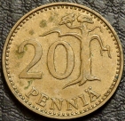 20 пенни 1989 Финляндия. VF-XF. На фото образец.