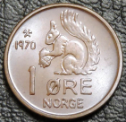 1 эре 1970 Норвегия. UNC. На фото образец.