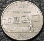 Квотер (25 центов США) Северная Каролина 2001 P. VF-XF. На фото образец.