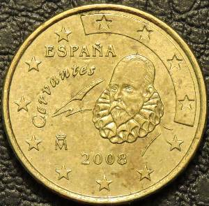 10 евроцентов 2008 Испания. F-XF. На фото образец.