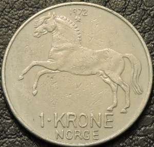 1 крона 1972 Норвегия. VF-XF. На фото образец.