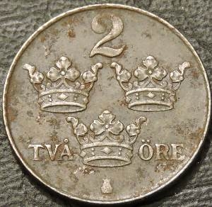 2 эре 1950 Швеция. Железо. F-XF. На фото образец.