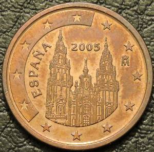 5 евроцентов 2005 Испания. F-XF. На фото образец.