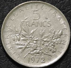 5 франков 1972 Франция. F-XF. На фото образец.