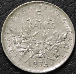 5 франков 1973 Франция. F-XF. На фото образец.