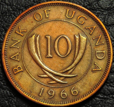 10 центов 1966 Уганда. Монета продается в единственном экземпляре, изображенном на фото.