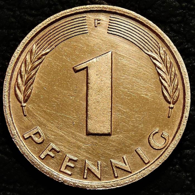1 пфенниг 1991 F Германия ФРГ. Монета продается в единственном экземпляре, изображенном на фото.