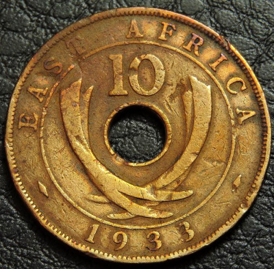 10 центов 1933 Британская Восточная Африка. Монета продается в единственном экземпляре, изображенном на фото.