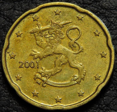 20 евроцентов 2001 Финляндия. VF-XF. На фото образец.
