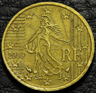10 евроцентов 2000 Франция. Монета продается в единственном экземпляре, изображенном на фото.