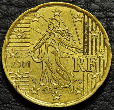 20 евроцентов 2001 Франция. Монета продается в единственном экземпляре, изображенном на фото.