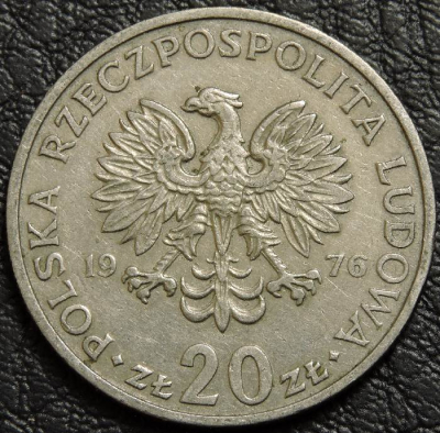 20 злотых 1976 Польша. Марсель Новотко. Без МД. VF-XF. На фото образец.