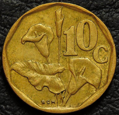 10 центов 1994 ЮАР. Монета продается в единственном экземпляре, изображенном на фото.