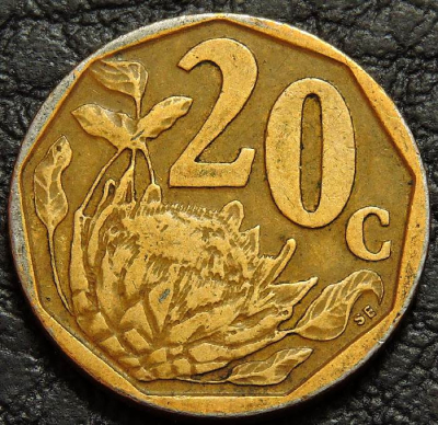 20 центов 1996 ЮАР. Монета продается в единственном экземпляре, изображенном на фото.