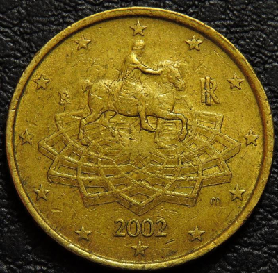 50 евроцентов 2002 Италия.
F-XF. На фото образец.