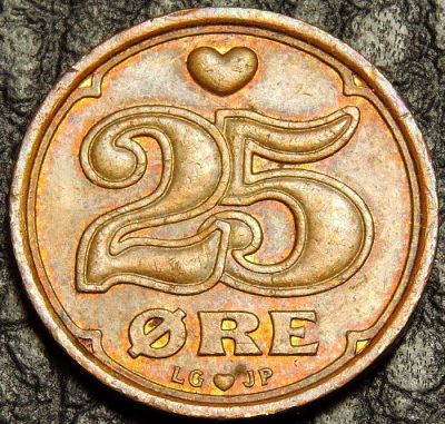 25 эре 2001 Дания. Монета продается в единственном экземпляре, изображенном на фото.