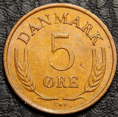 5 эре 1966 Дания. Монета продается в единственном экземпляре, изображенном на фото.