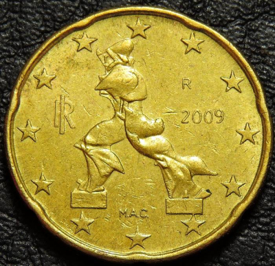 20 евроцентов 2009 Италия. Монета продается в единственном экземпляре, изображенном на фото.