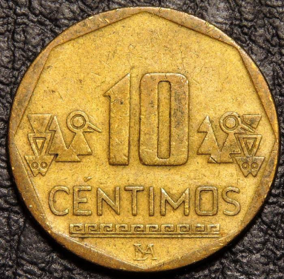 10 сентимо 2001 Перу. Монета продается в единственном экземпляре, изображенном на фото.
