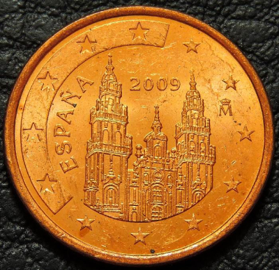5 евроцентов 2009 Испания. Монета продается в единственном экземпляре, изображенном на фото.