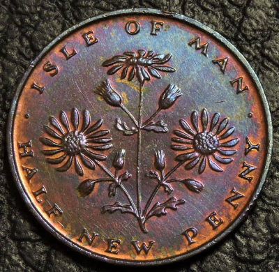 1/2 нового пенни 1975 Остров Мэн. Монета продается в единственном экземпляре, изображенном на фото.