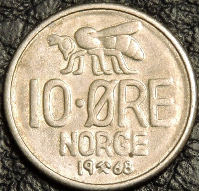 10 эре 1968 Норвегия. F-XF. На фото образец.