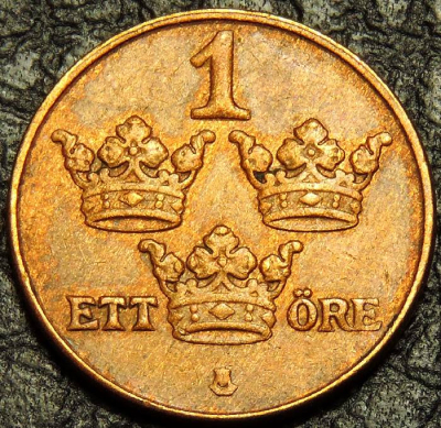 1 эре 1950 Швеция. Бронза. Монета продается в единственном экземпляре, изображенном на фото.