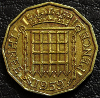 3 пенса 1959 Великобритания. Монета продается в единственном экземпляре, изображенном на фото.