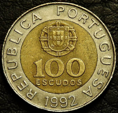 100 эскудо 1992 Португалия. Монета продается в единственном экземпляре, изображенном на фото.