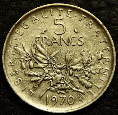 5 франков 1970 Франция. Монета продается в единственном экземпляре, изображенном на фото.
