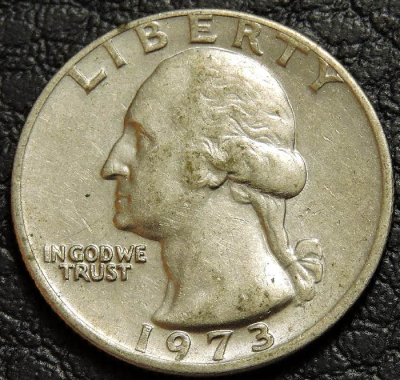 25 центов 1973 США. Монета продается в единственном экземпляре, изображенном на фото.