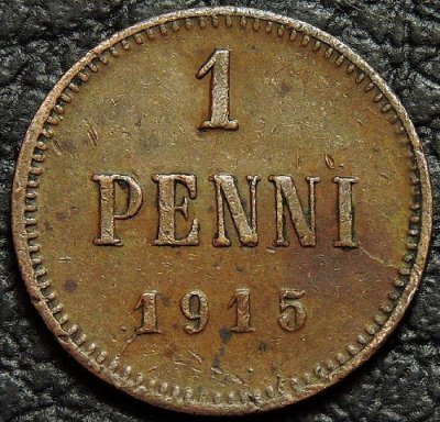 1 пенни 1915 "Русская Финляндия". Николай II. Монета продается в единственном экземпляре, изображенном на фото.