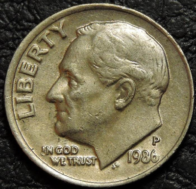 10 центов 1986 P США. F-XF. На фото образец.