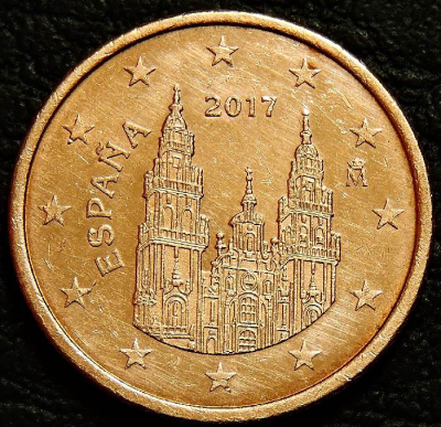5 евроцентов 2017 Испания. Монета продается в единственном экземпляре, изображенном на фото.