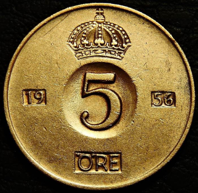 5 эре 1956 Швеция. Монета продается в единственном экземпляре, изображенном на фото.