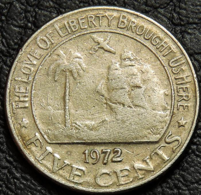 5 центов 1972 Либерия. Монета продается в единственном экземпляре, изображенном на фото.